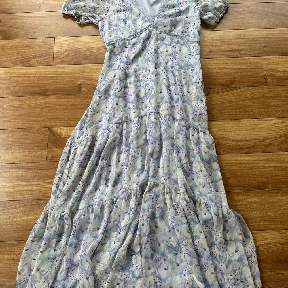 Astr Blue and Purple Ruffled Maxi Sundress